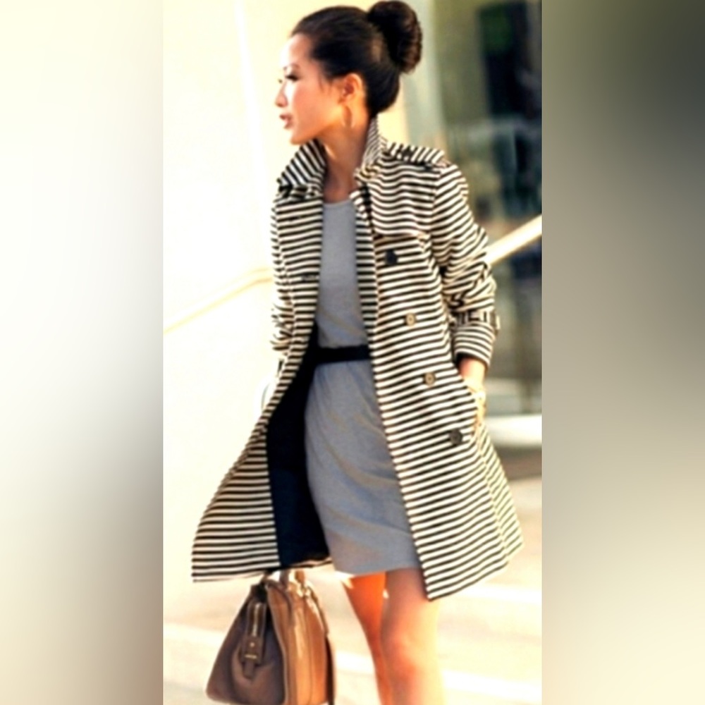 LOFT Striped Trench Coat - Picture 2 of 14